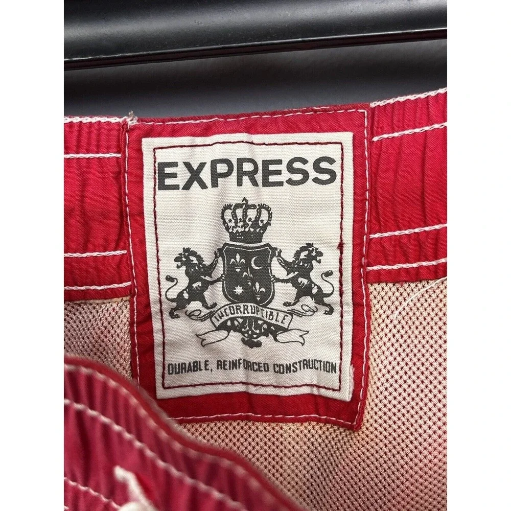 Express Swim Trunks Mens Small Red Board Shorts Drawstring‎ Mesh Lined Contrast